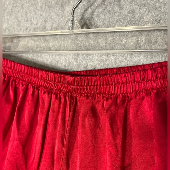 VTG 100% Silk Red Pants Women Large Pull On Elastic Waist Pockets Wide Leg - Picture 2 of 4